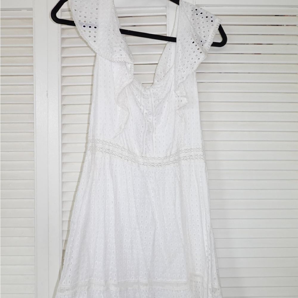 Alice + Olivia White Eyelet Ruffle Mini Dress